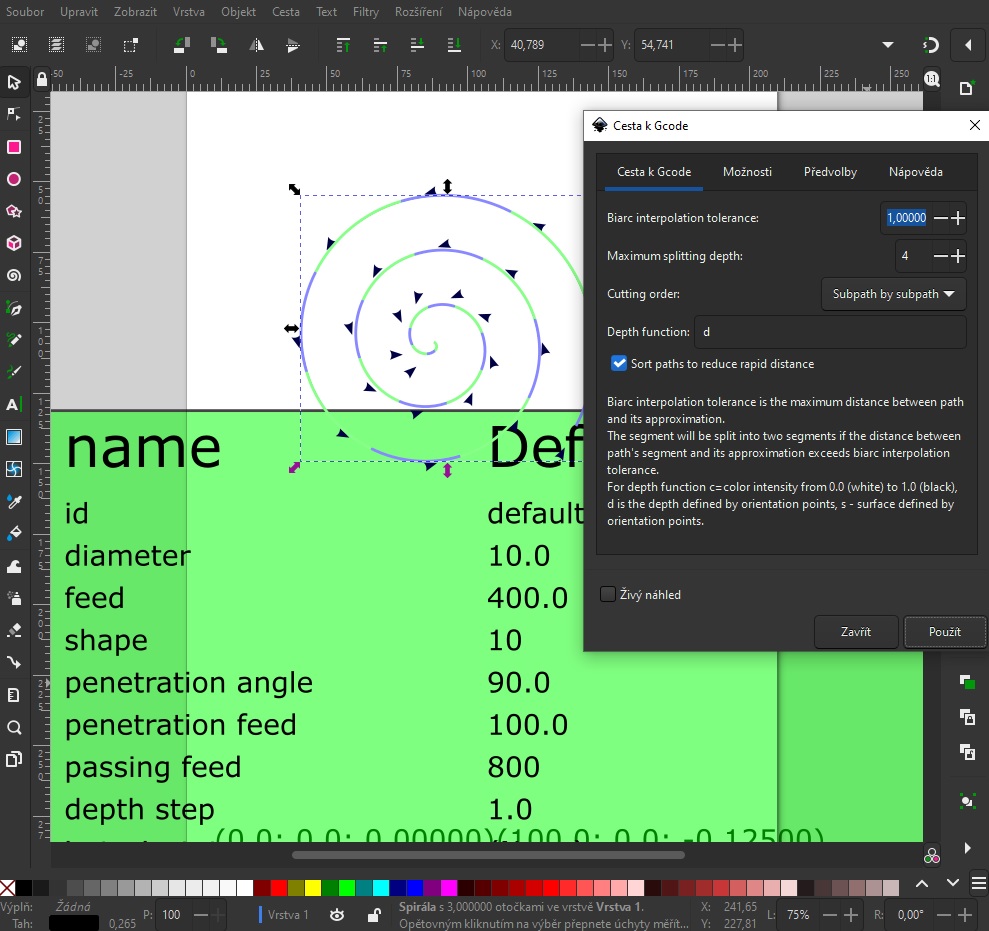 Gcode - rozšíření Inkscape