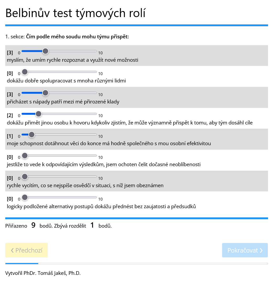 Ukázka ze systému Belbinova testu