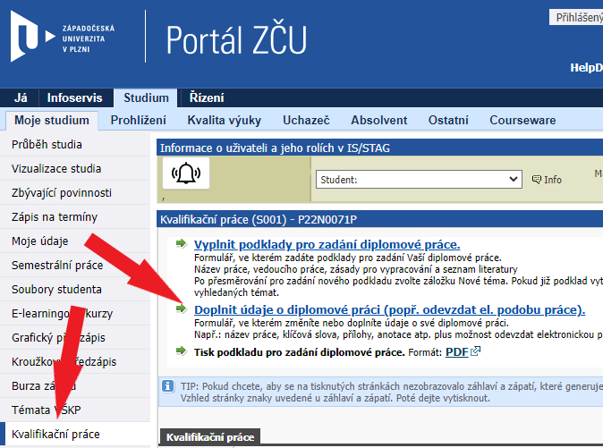 Odevzdání práce v Portálu.
