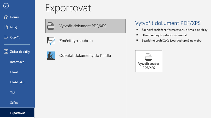 Export do PDF word
