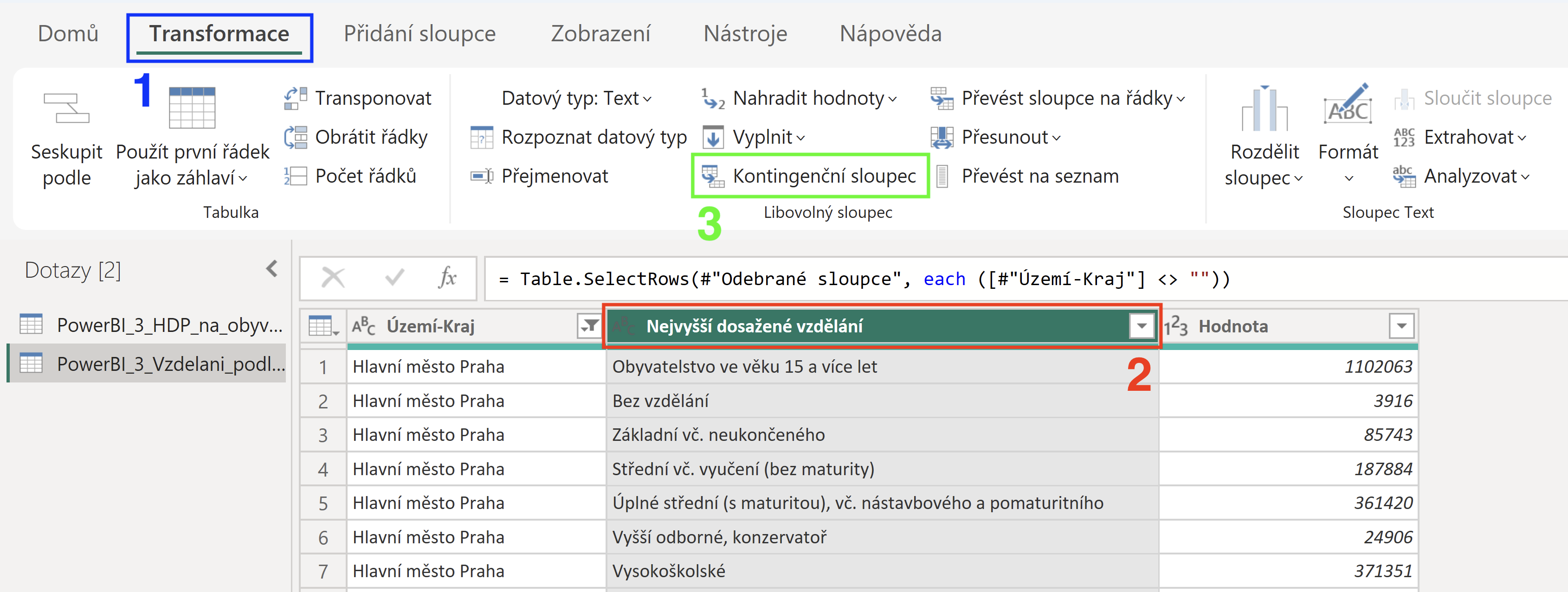 Přeměna řádků na sloupce