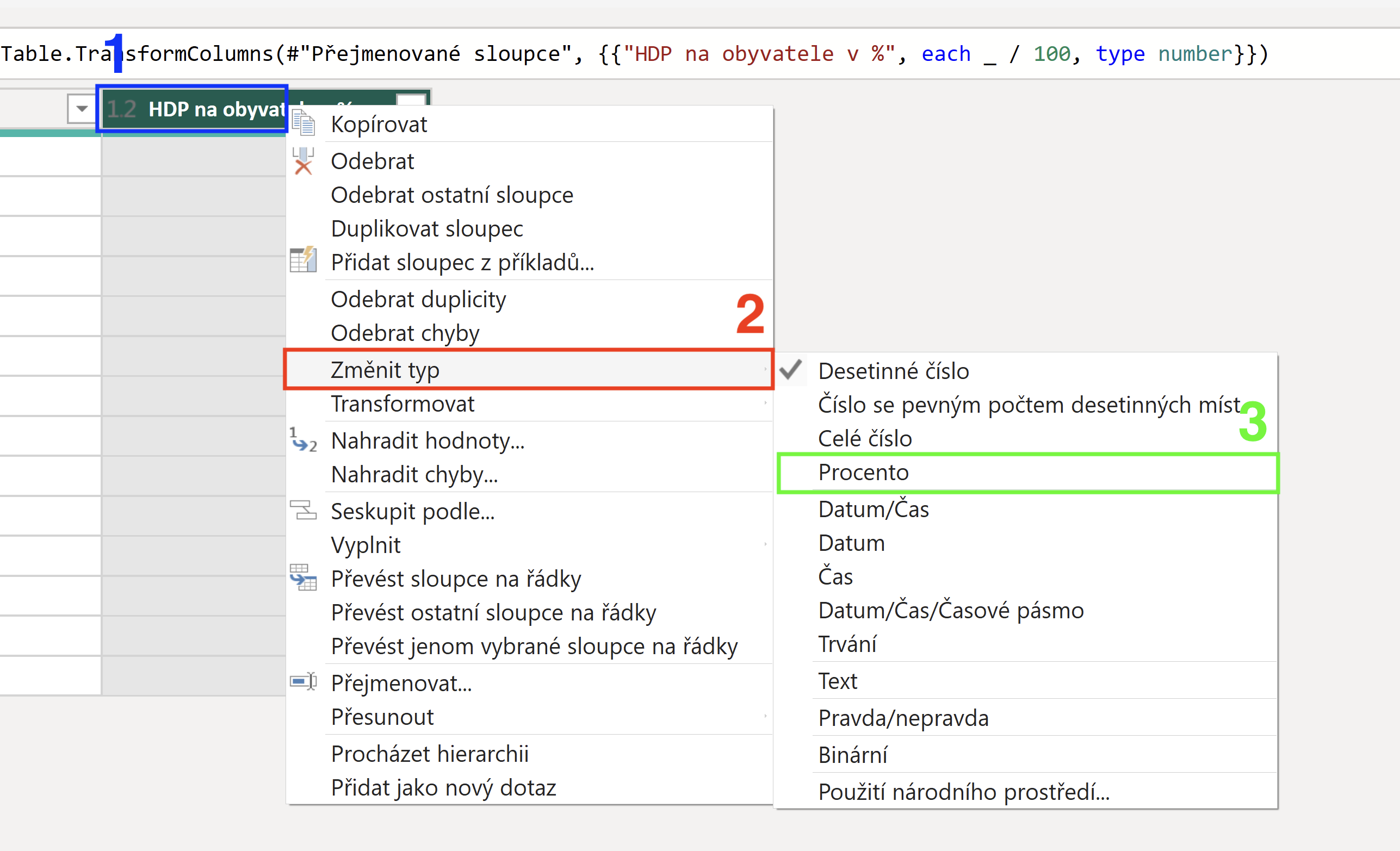 Změna datového typu na procento