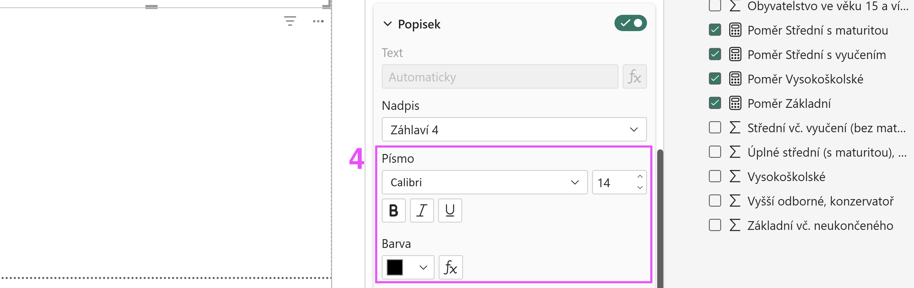 Upravení popisku