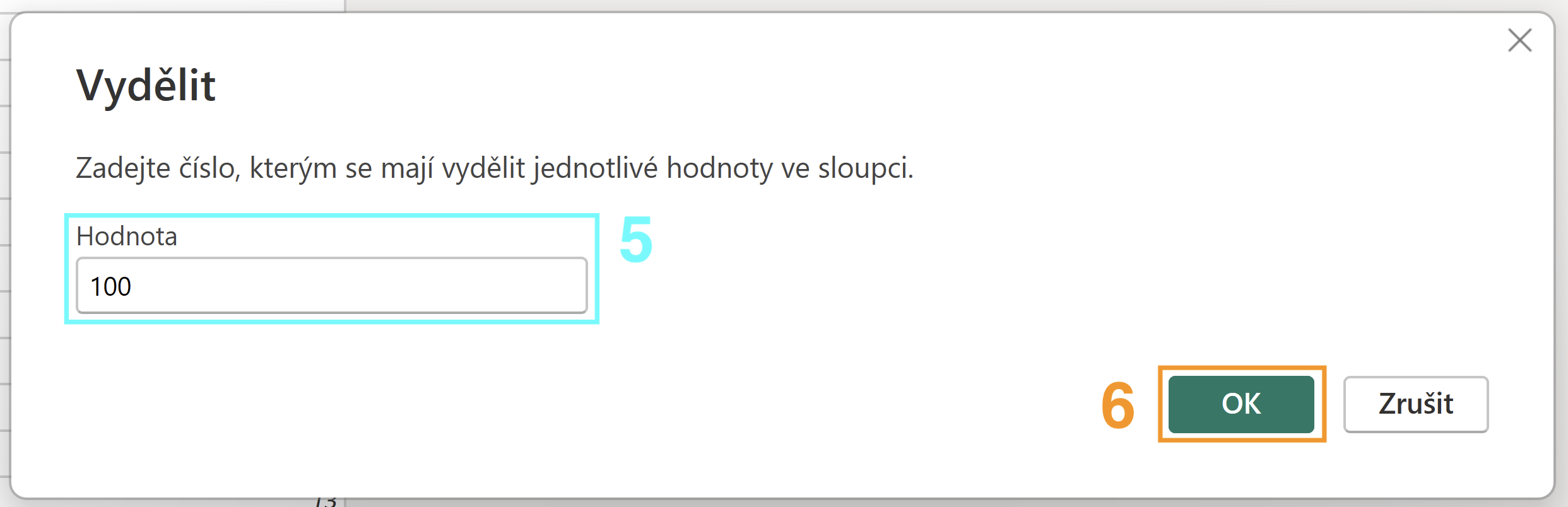 Vydělení hodnoty pro přípravu dat na zobrazení procent 