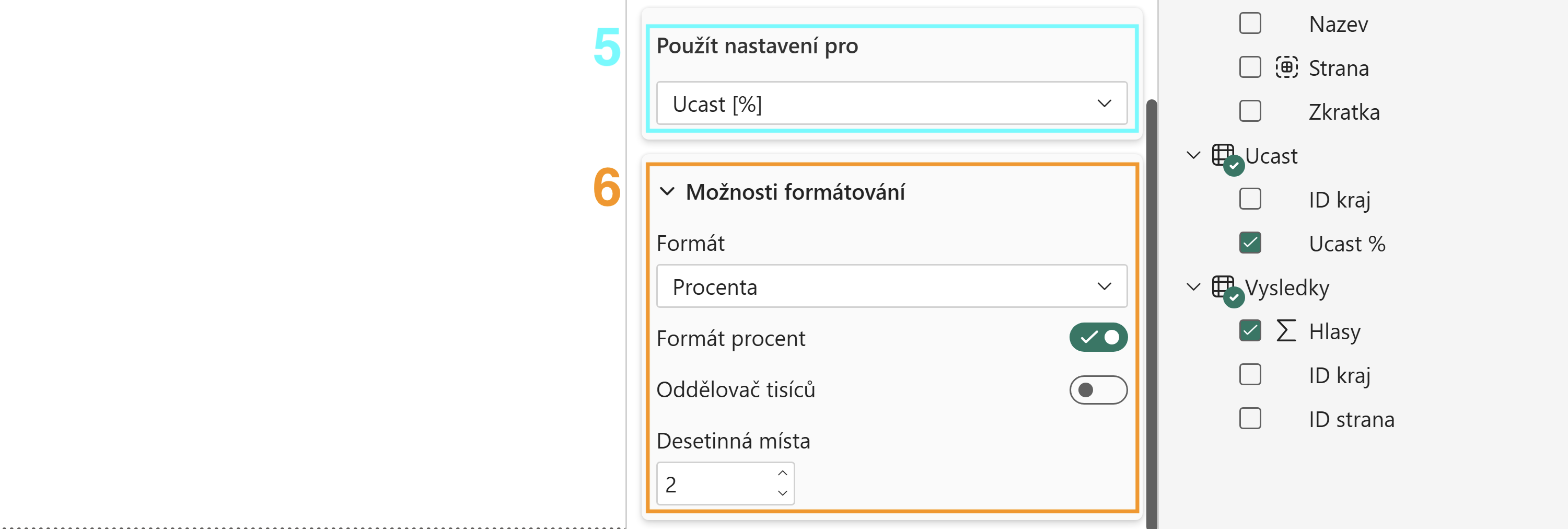 Upravení formátu hodnot