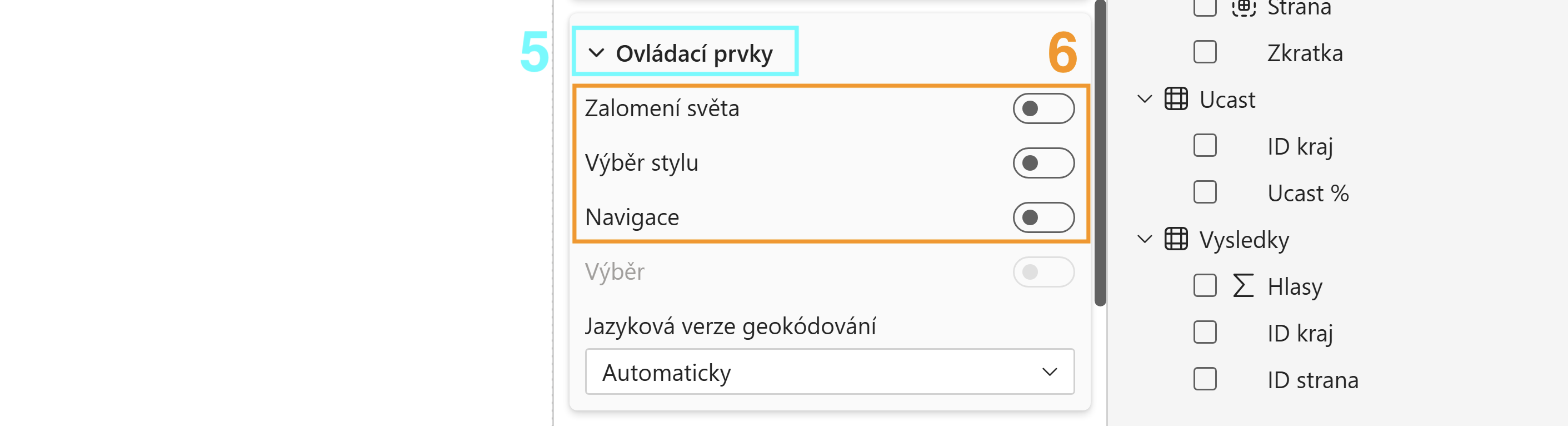 Upravení nastavení mapy