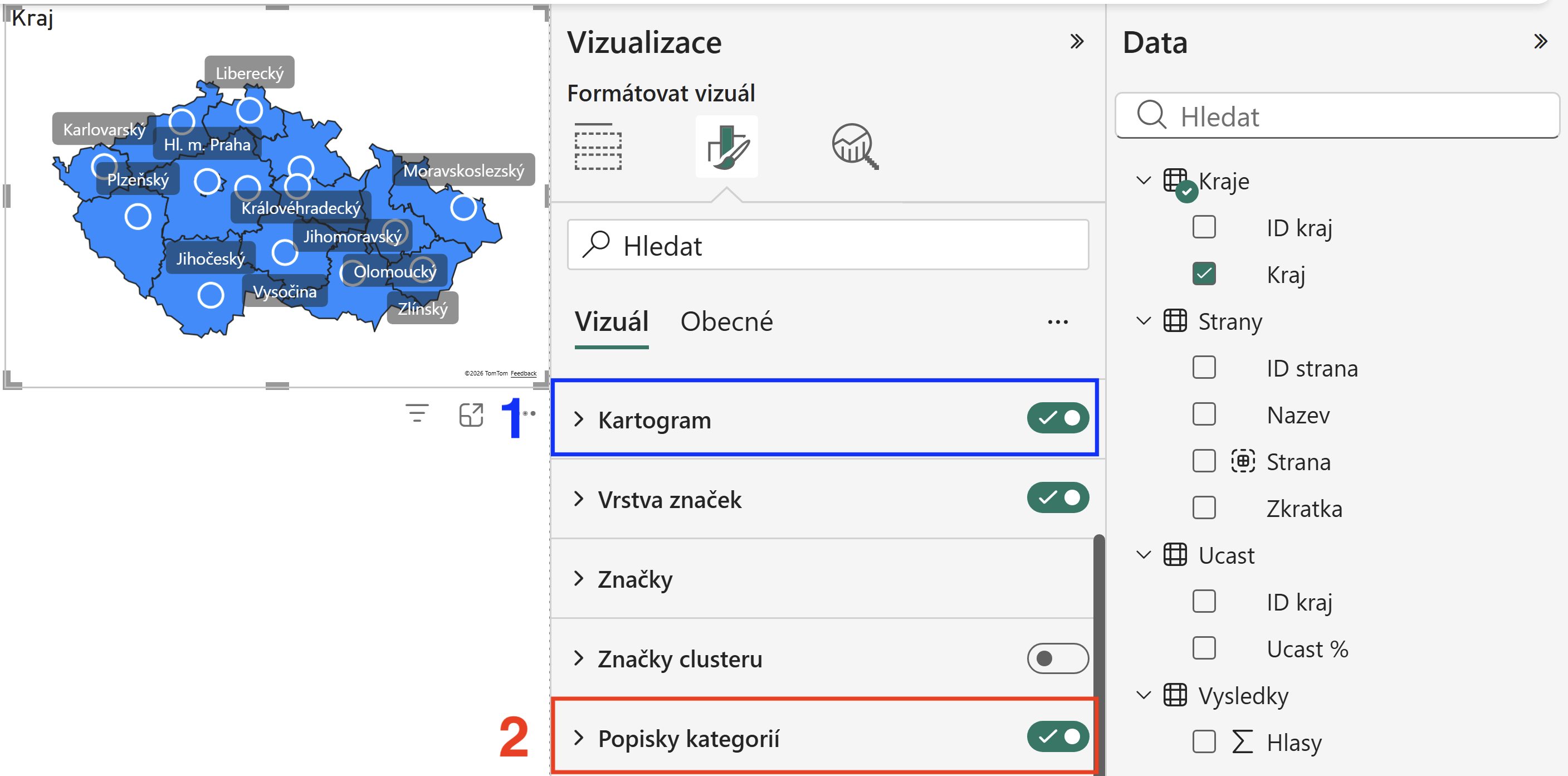 Zapnutí kartogramu a popisků