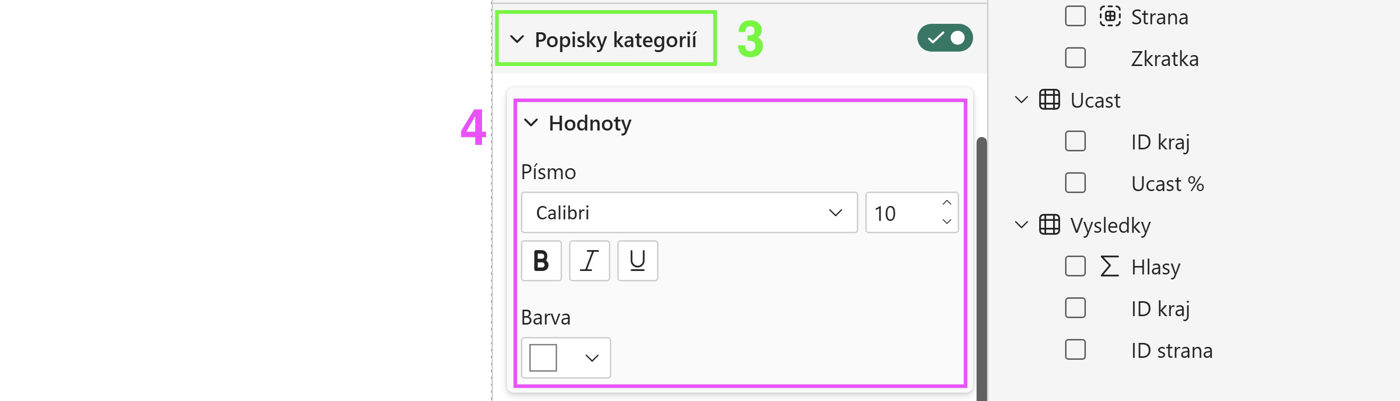 Upravení popisků