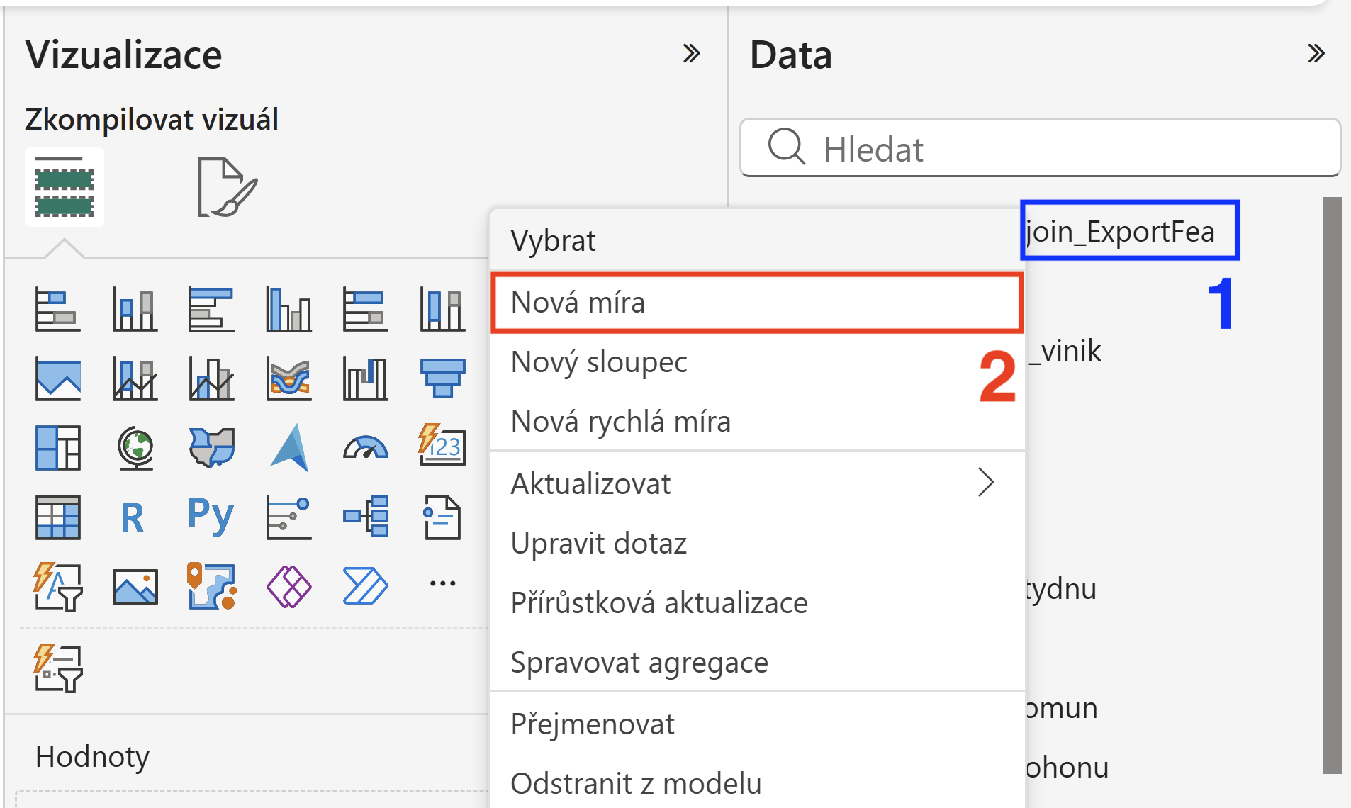 Vytvoření nové míry