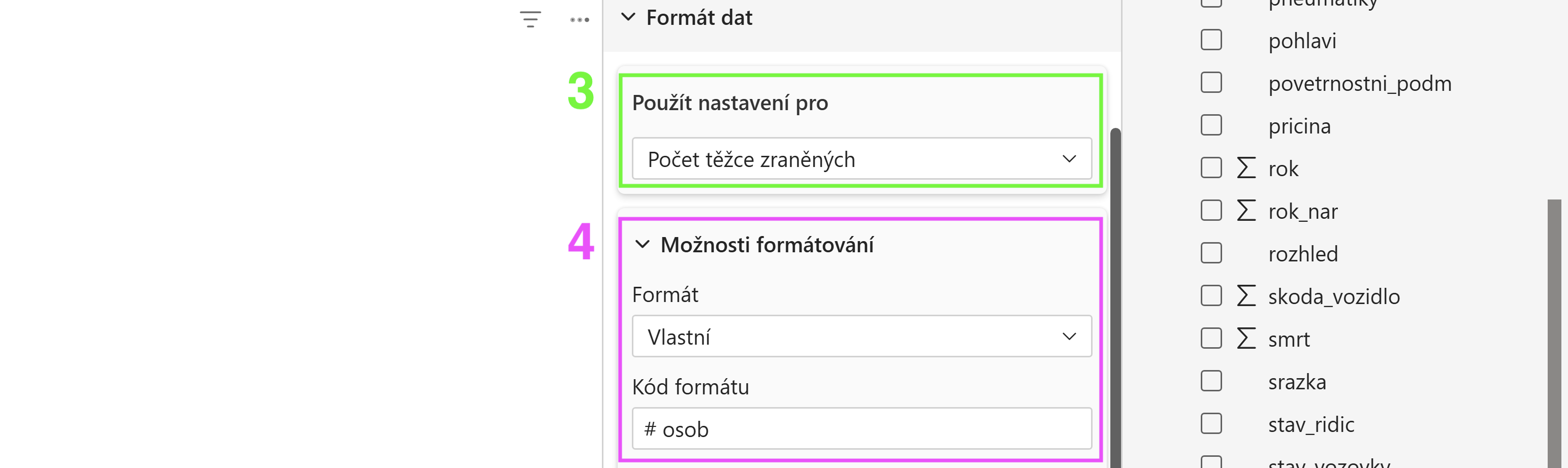 Upravení formátu hodnot pro počet težce zraněných