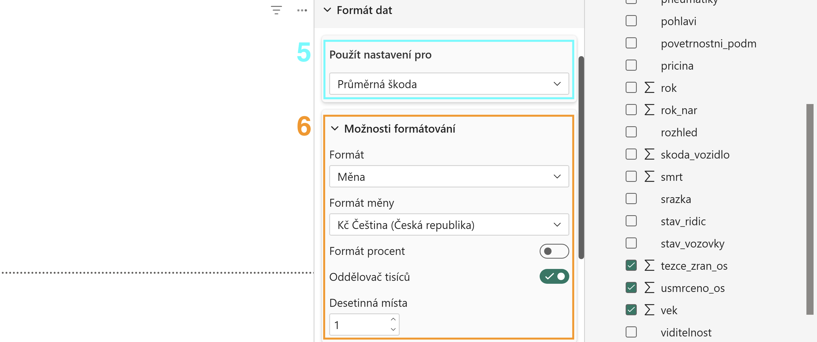 Upravení formátu hodnot pro průměrná škoda