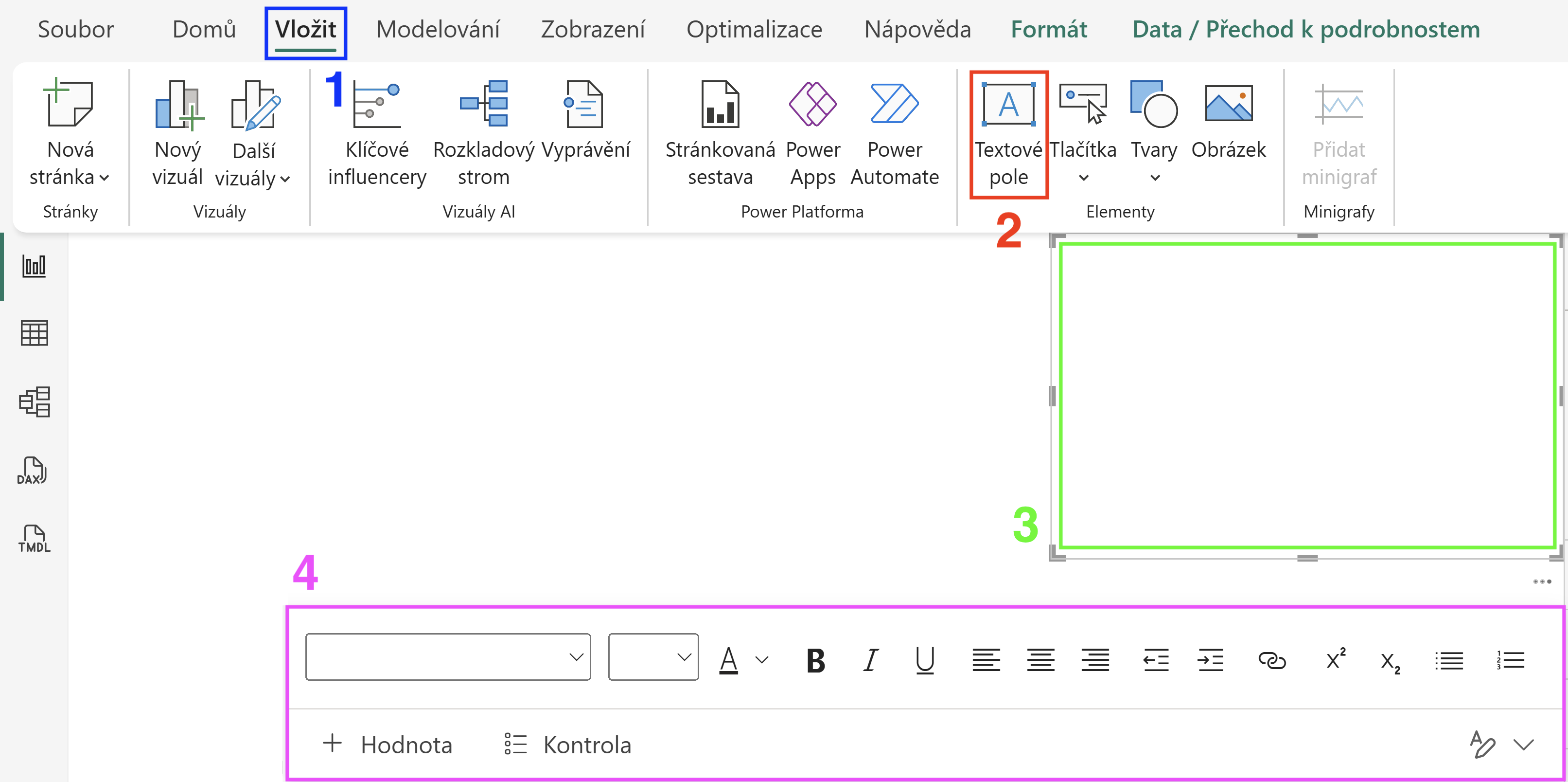 Přidání textového pole pro název