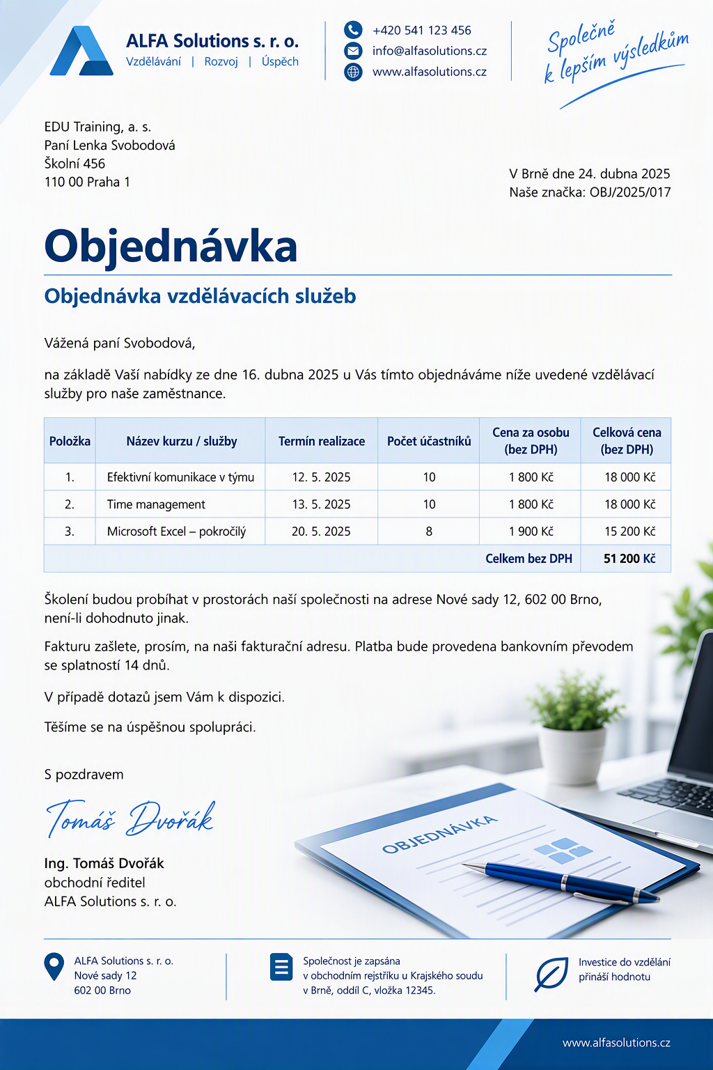 Objednávka - vzor