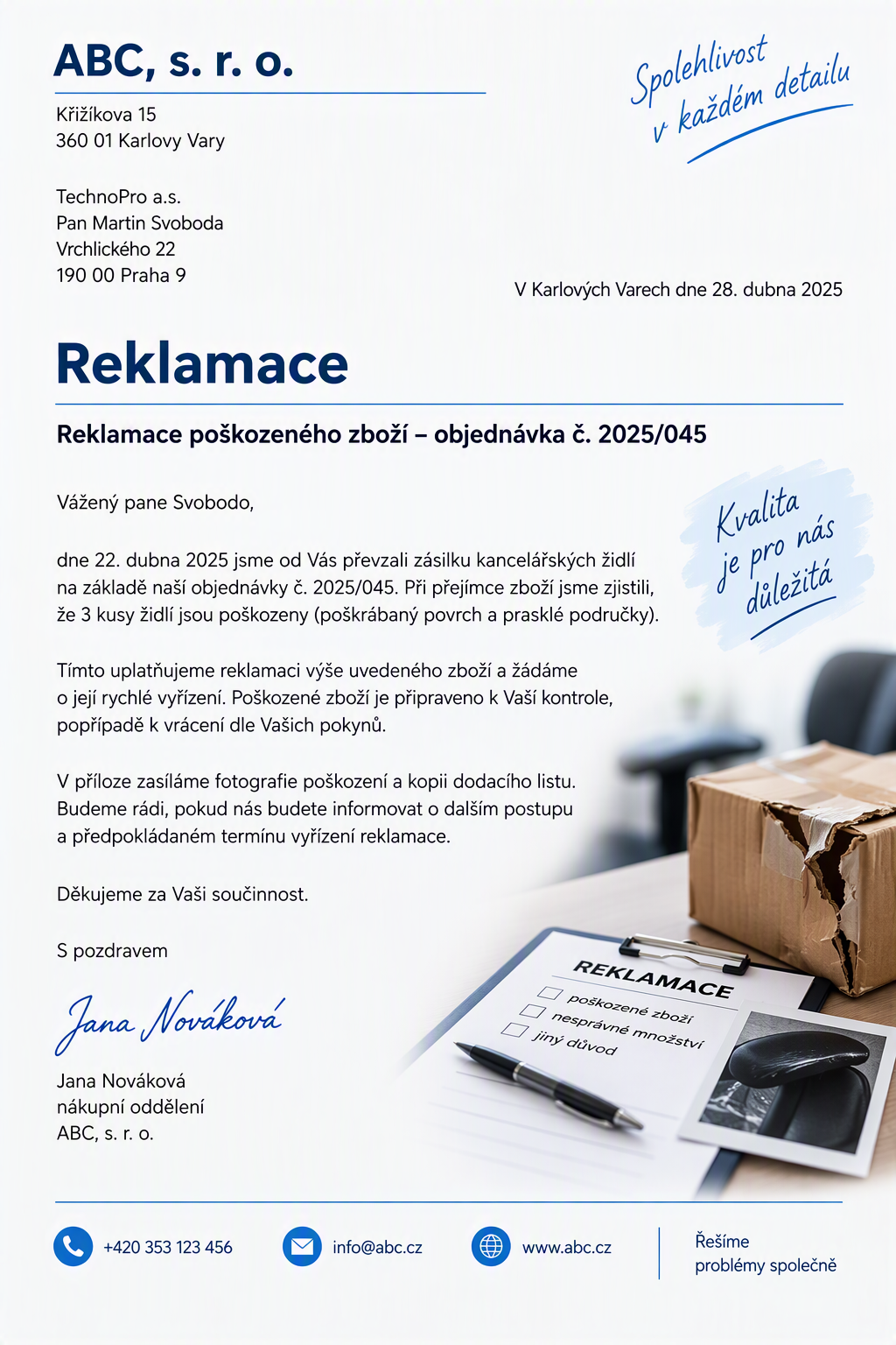 Reklamace - vzor